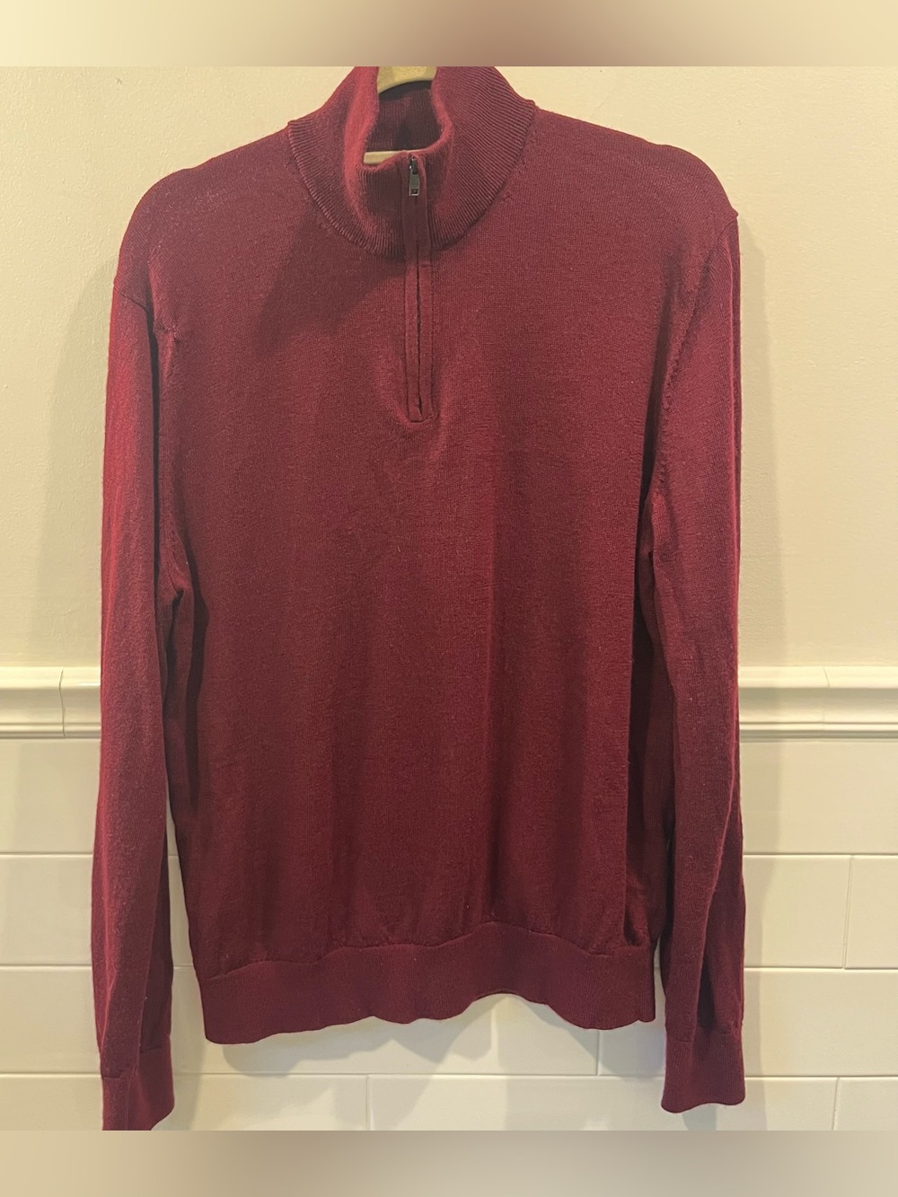 Banana Republic Merino Wool Quarter Zip Sweater Burgundy